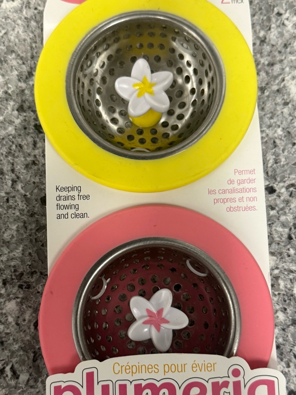 Joie Plumeria Sink Strainers in Yellow and Pink